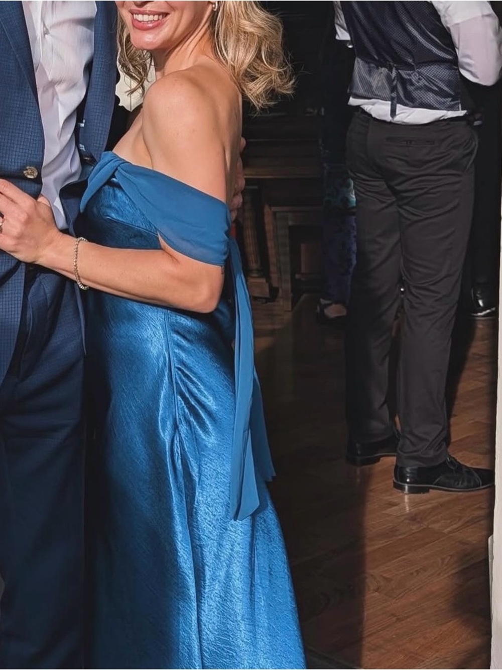 Lulu's Teal One-Shoulder Satin Gown - Picture 2 of 2
